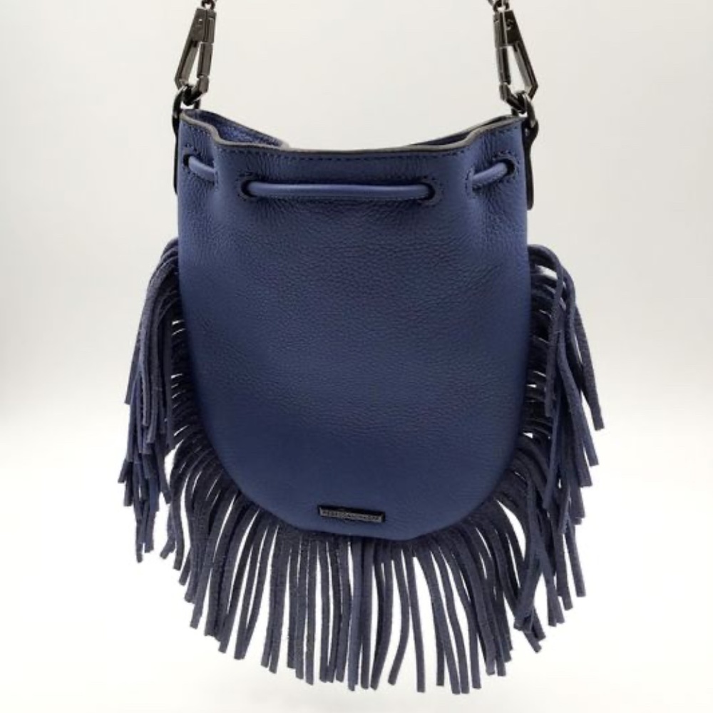 REBECCA MINKOFF Fringe Leather Suede Crossbody- Navy Blue